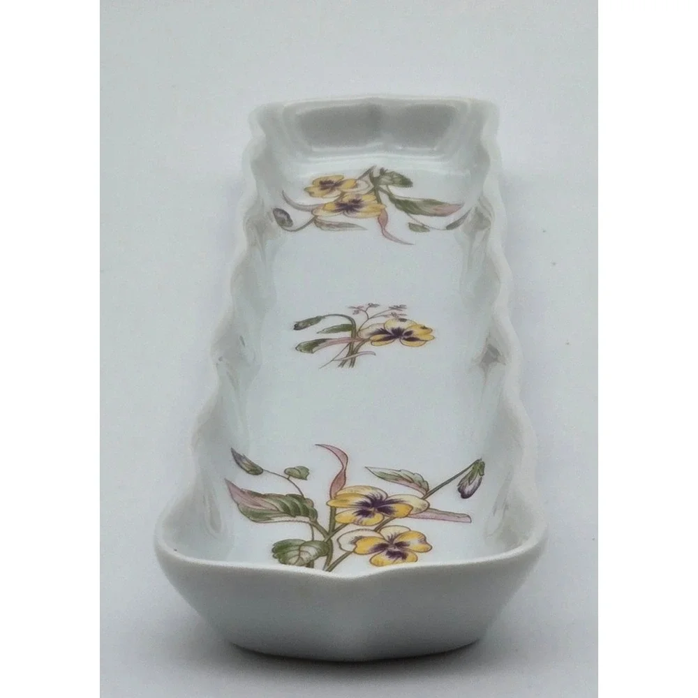 Rochard Limoges France Porcelain Tray‎ Trinket Olive Yellow Pansy Floral Scallop